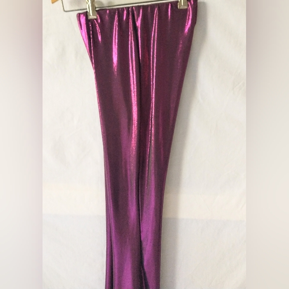 PAPEROC - Metallic Fushia on Black Lightweight Flare Bottom Pants - XS - Picture 2 of 13